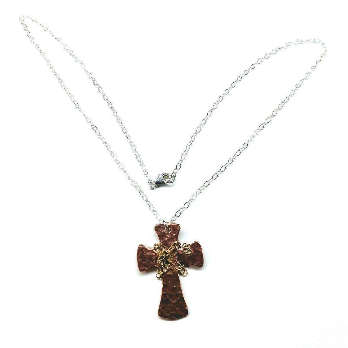 Chained Hammered Copper Cross Necklace For Him Or Her by Alexa Martha Designs