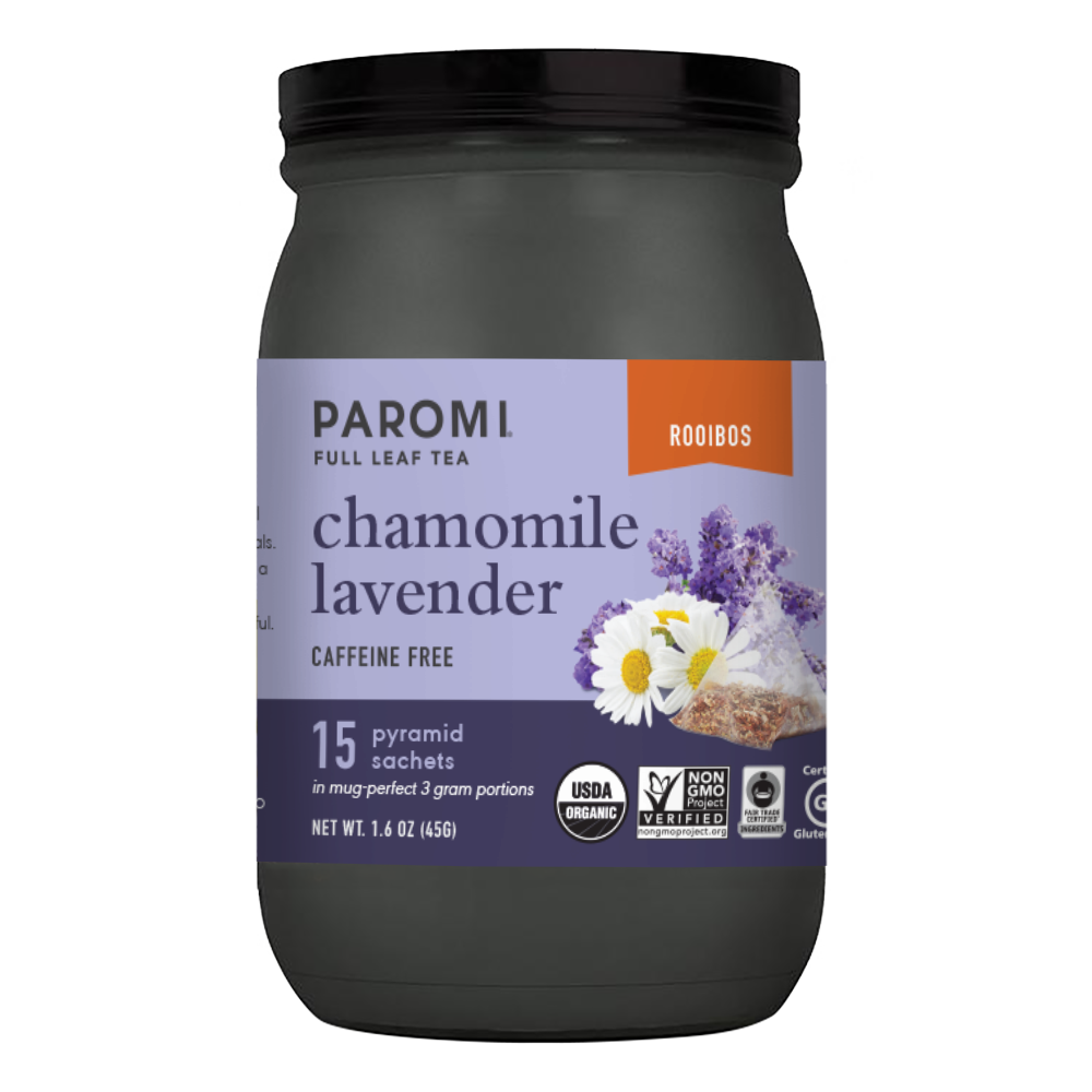 Organic Chamomile Lavender Rooibos Tea, Caffeine Free, in Pyramid Tea Bags by Paromi Tea