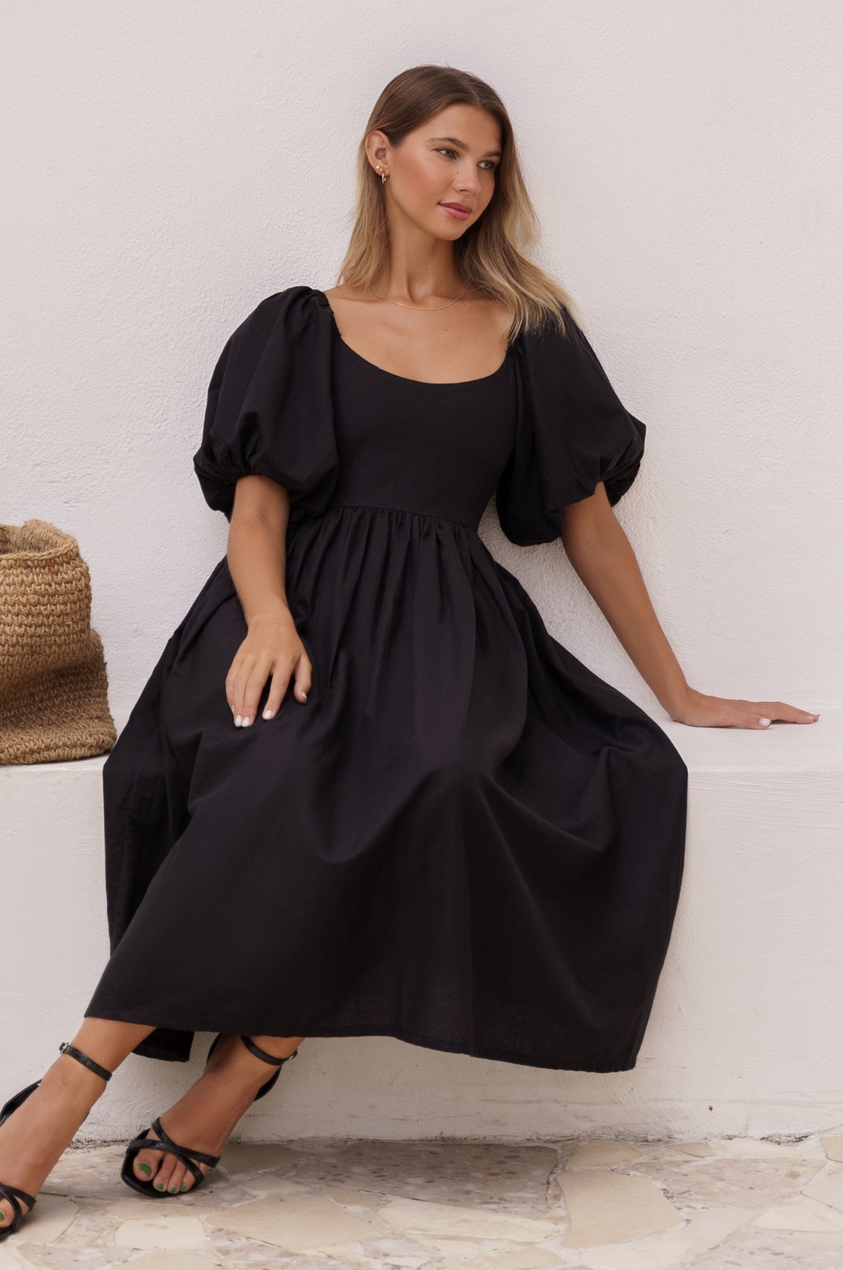 Cherie Puff Sleeve Midi Dress by ELF