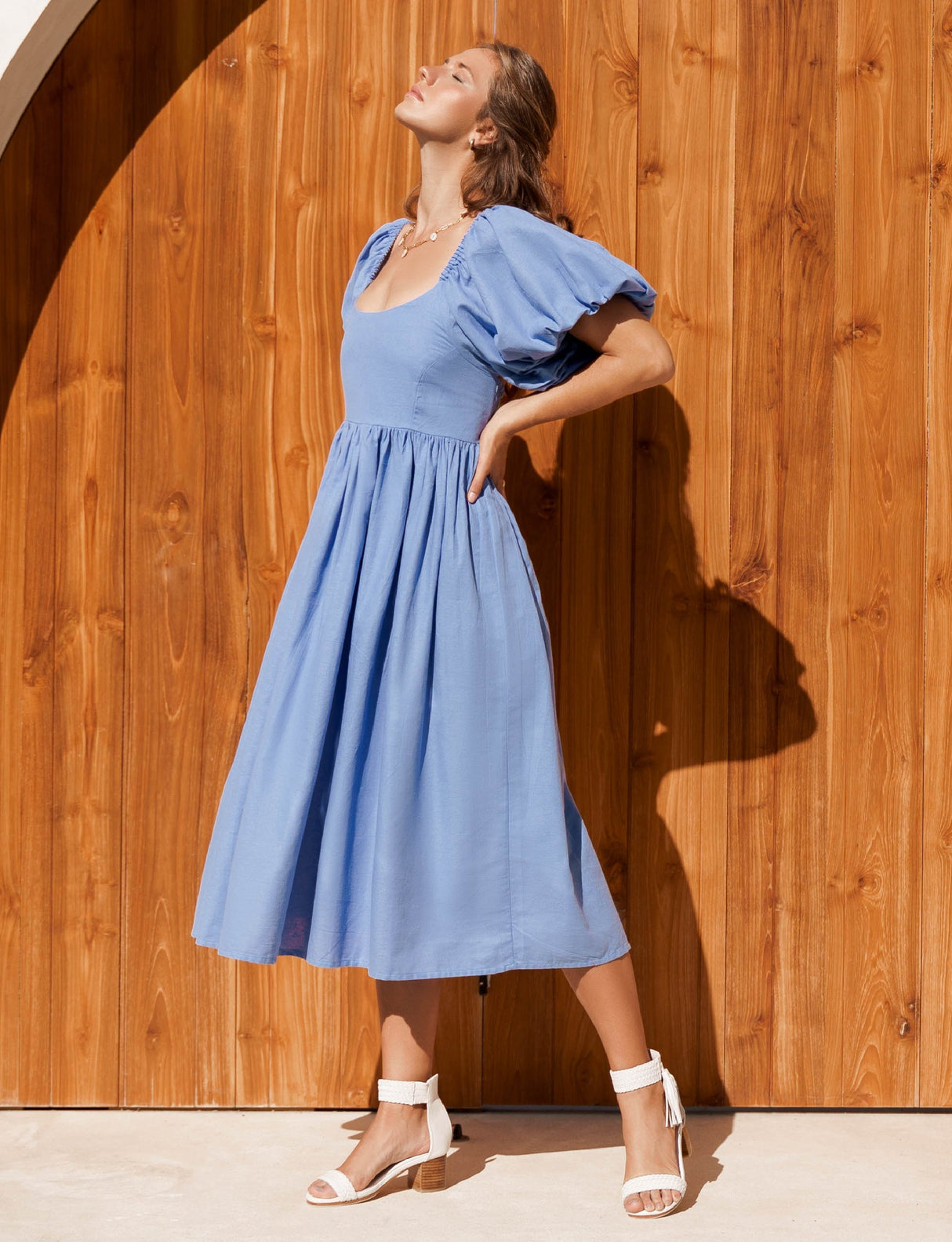 Cherie Puff Sleeve Midi Dress by ELF