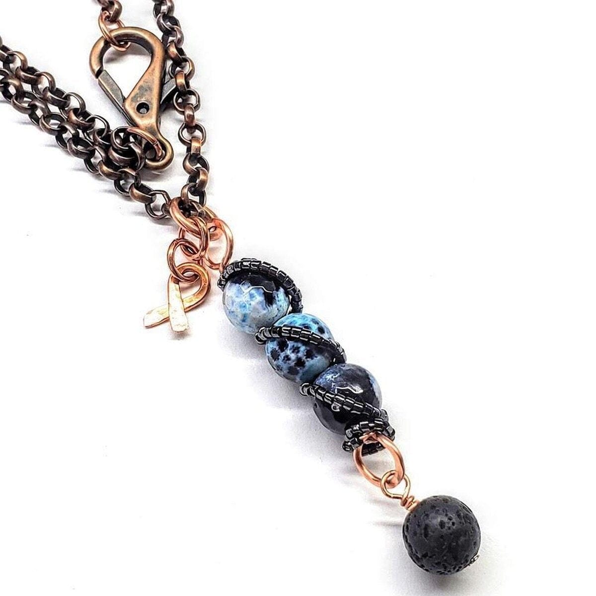 Child Abuse Prevention Awareness Beaded Gemstone stick Pendant With Lava Rock Bead Charm Necklace by Alexa Martha Designs