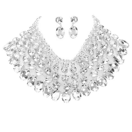 Crystal Glass Bib Statement Necklace Earring Set by Madeline Love