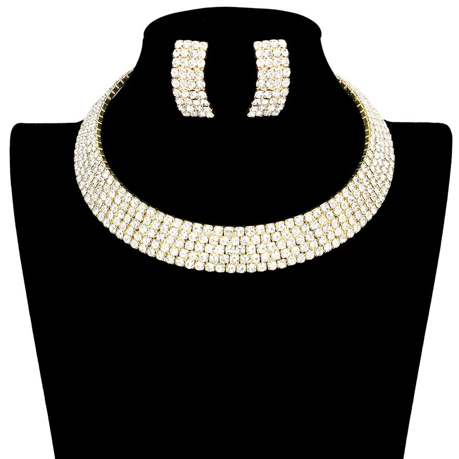 5Rows Crystal Rhinestone Choker Cuff Necklace by Madeline Love