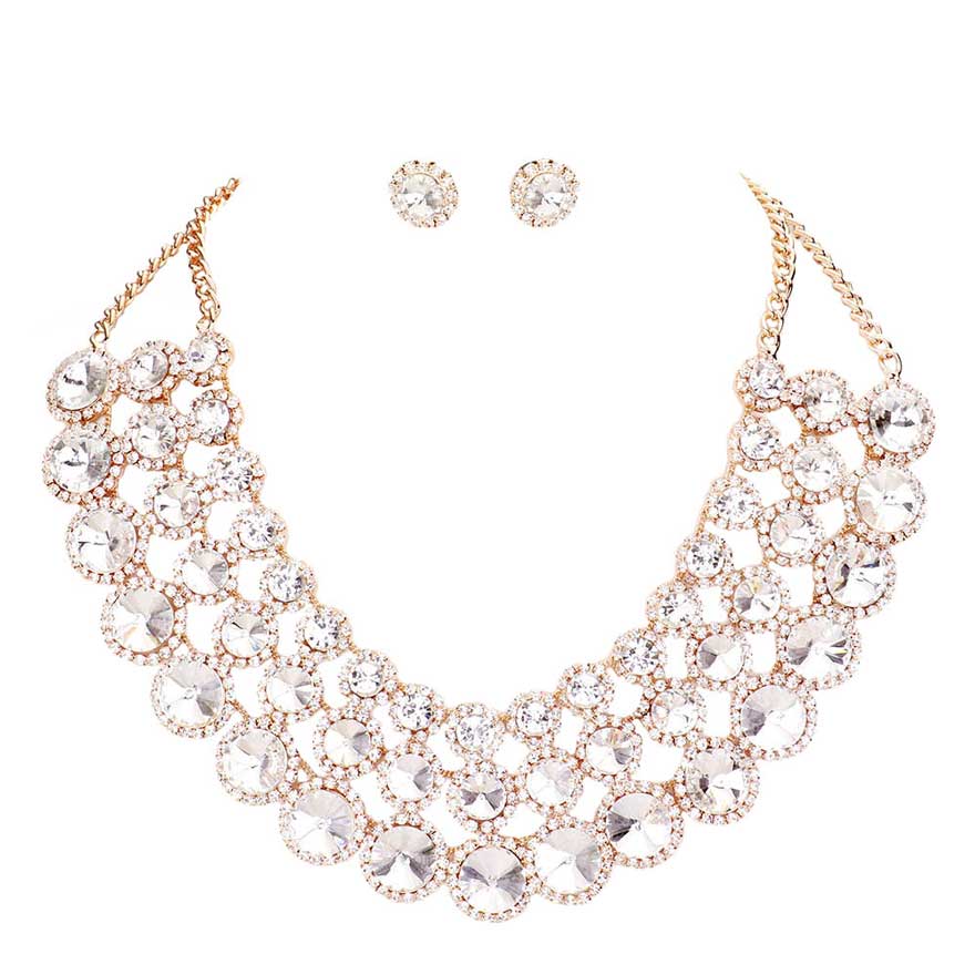 Crystal Pave Trim Round Evening Necklace Earring Set by Madeline Love