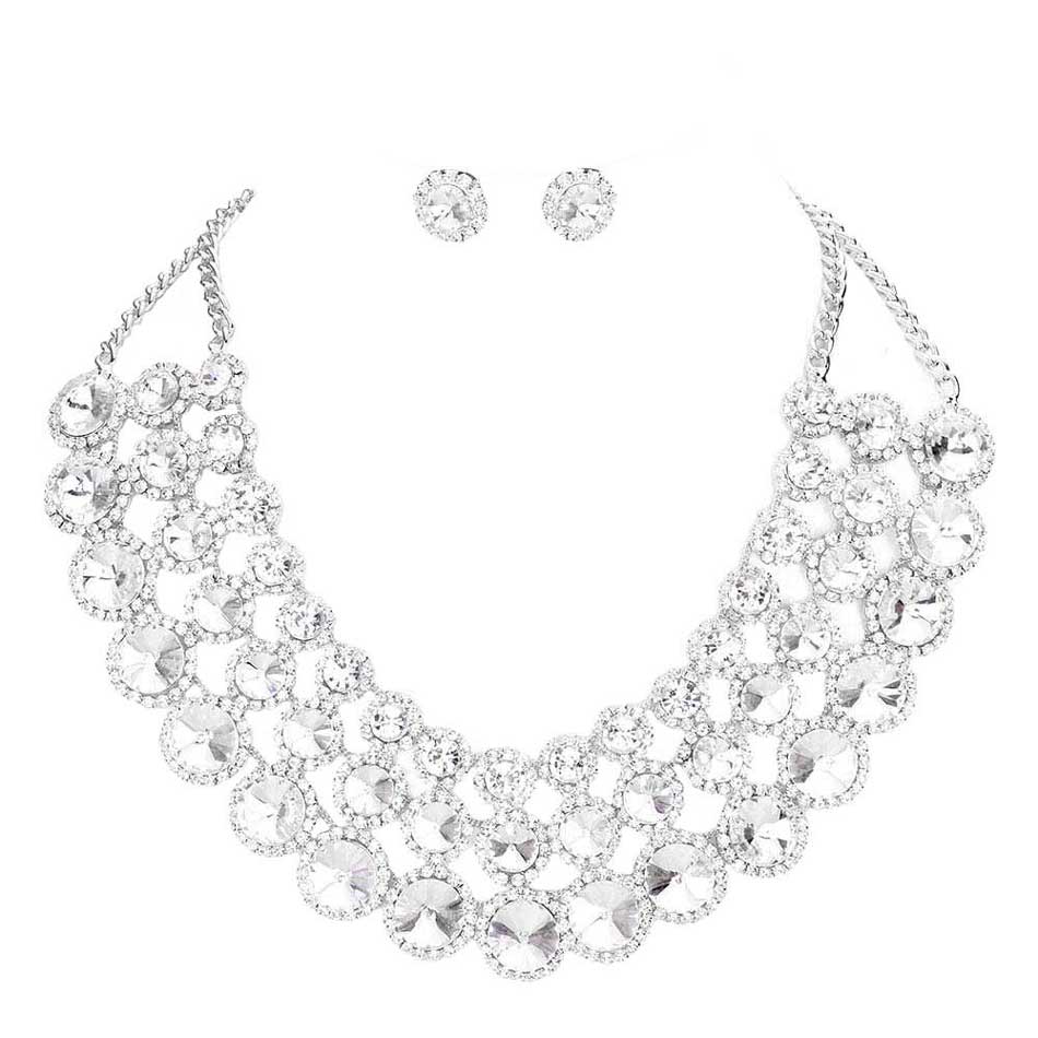 Crystal Pave Trim Round Evening Necklace Earring Set by Madeline Love