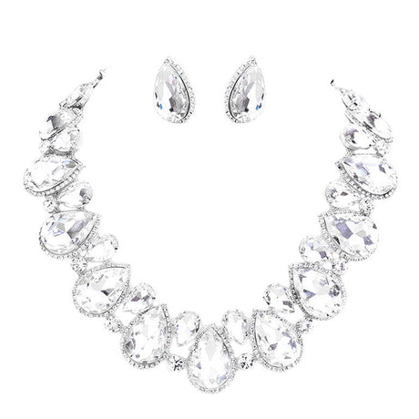 Crystal Rhinestone Trim Teardrop Collar Evening Necklace by Madeline Love