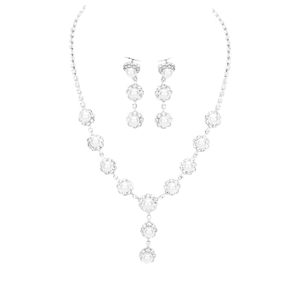 Floral Pave Crystal Rhinestone Pearl Necklace by Madeline Love