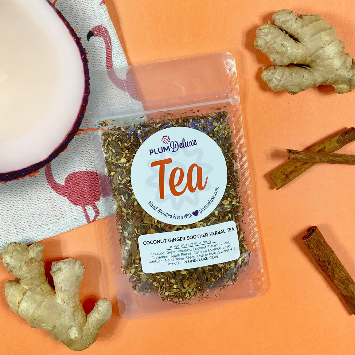 Coconut Ginger Soother Herbal Tea (Apple-Cinnamon) by Plum Deluxe Tea