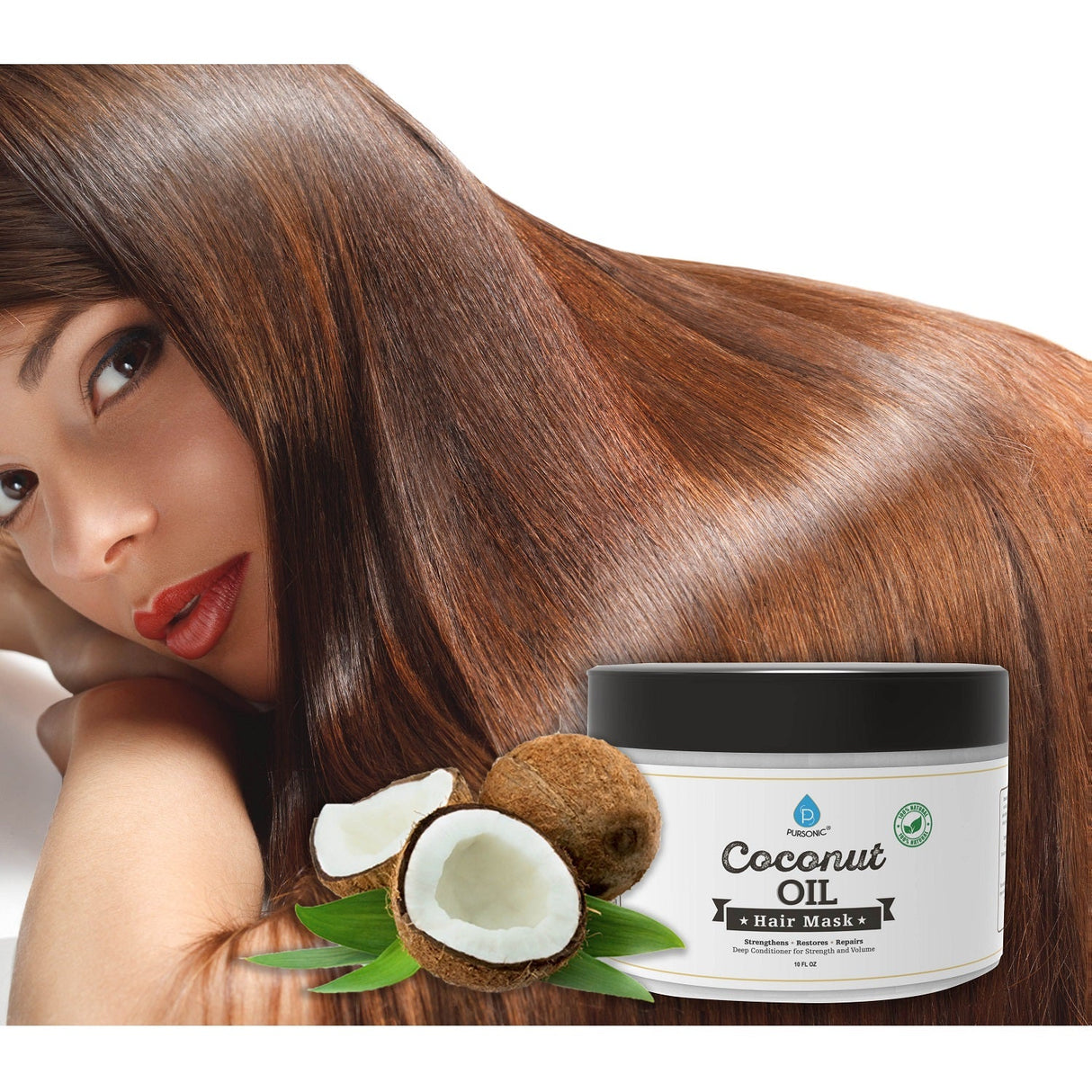 100% Natural Coconut Oil Hair Mask 10 Oz by Pursonic