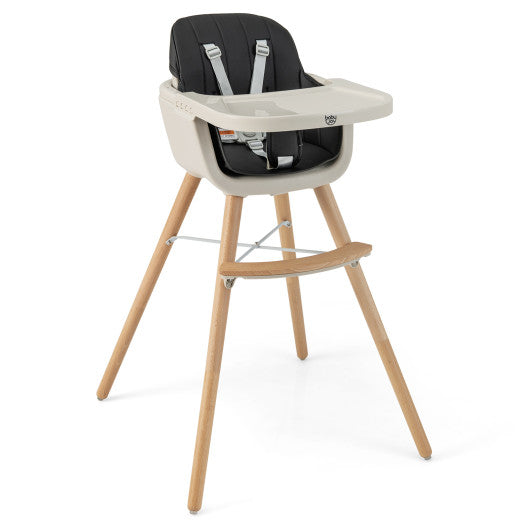 3-in-1 Convertible Wooden High Chair with Cushion-Black