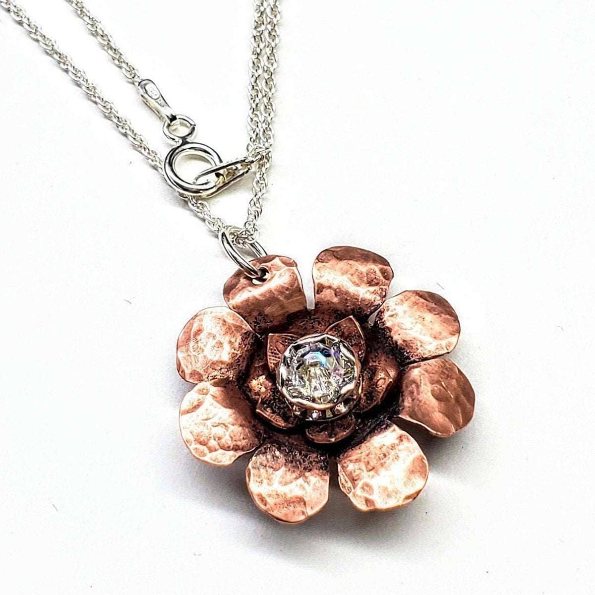 Copper Crystal Flower blossom Spinner Necklace by Alexa Martha Designs