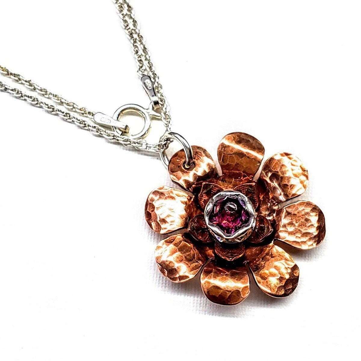 Copper Crystal Flower blossom Spinner Necklace by Alexa Martha Designs