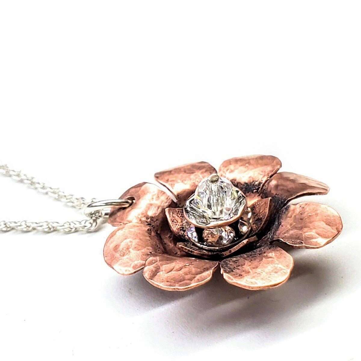 Copper Crystal Flower blossom Spinner Necklace by Alexa Martha Designs