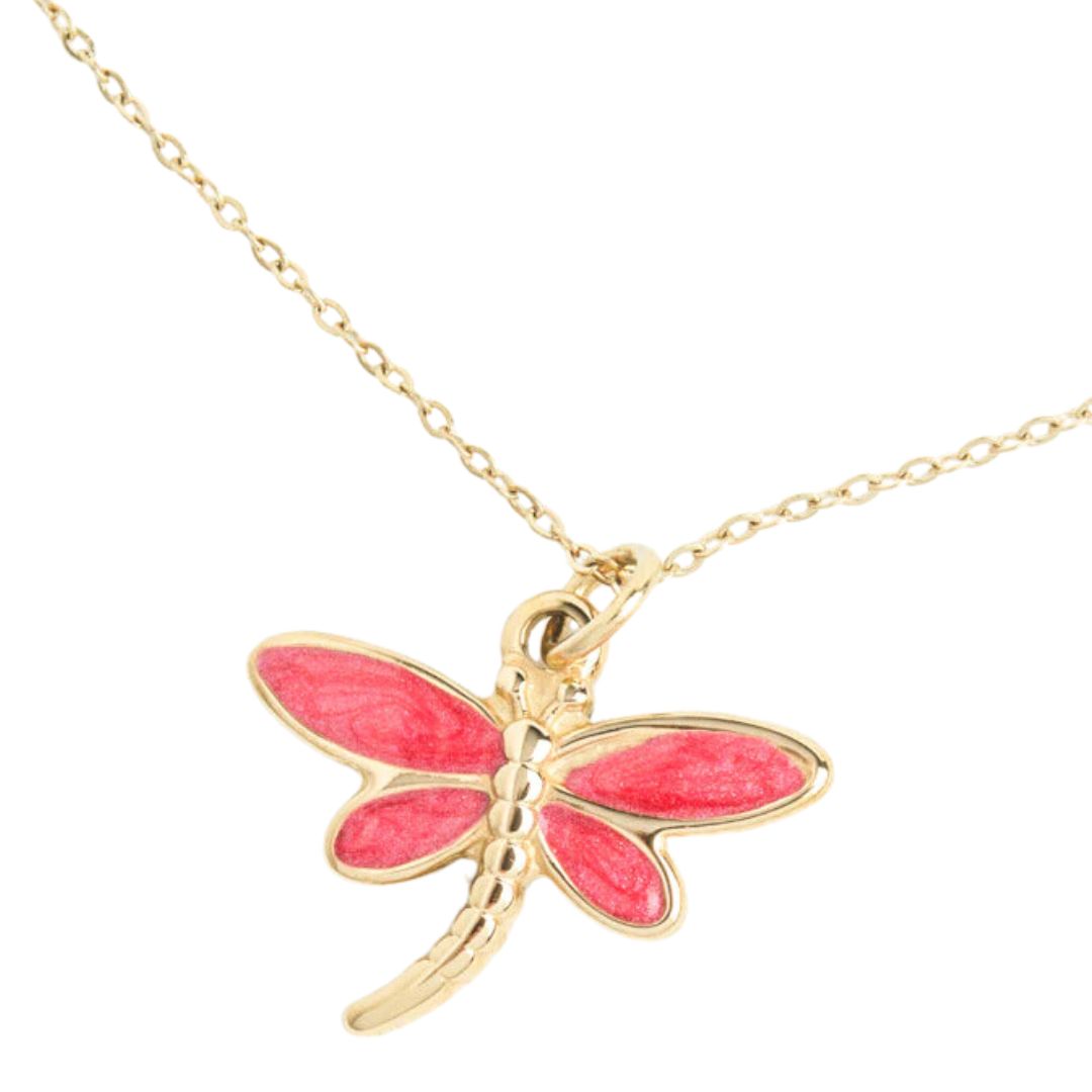 Coral Dragonfly Necklace by Made for Freedom