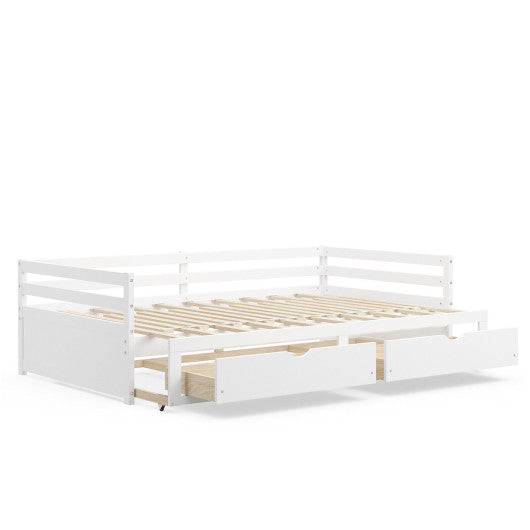 Extendable Twin to King Daybed with Trundle and 2 Storage Drawers-White