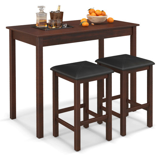 Counter-Height Dining Table and 2 Upholstered Bar Stools-Brown