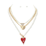 Enamel Rhinestone Embellished Heart Pendant Pearl Necklaces by Madeline Love