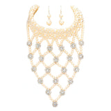 Flower Stone Embellished Pearl Statement Necklace by Madeline Love