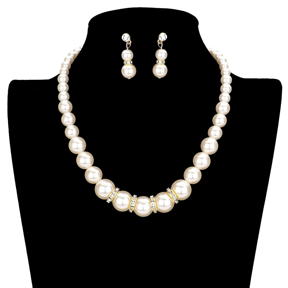 Crystal Detail Pearl Strand Necklace by Madeline Love