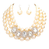 Rhinestone Pave Stone Accented Pearl Necklace by Madeline Love