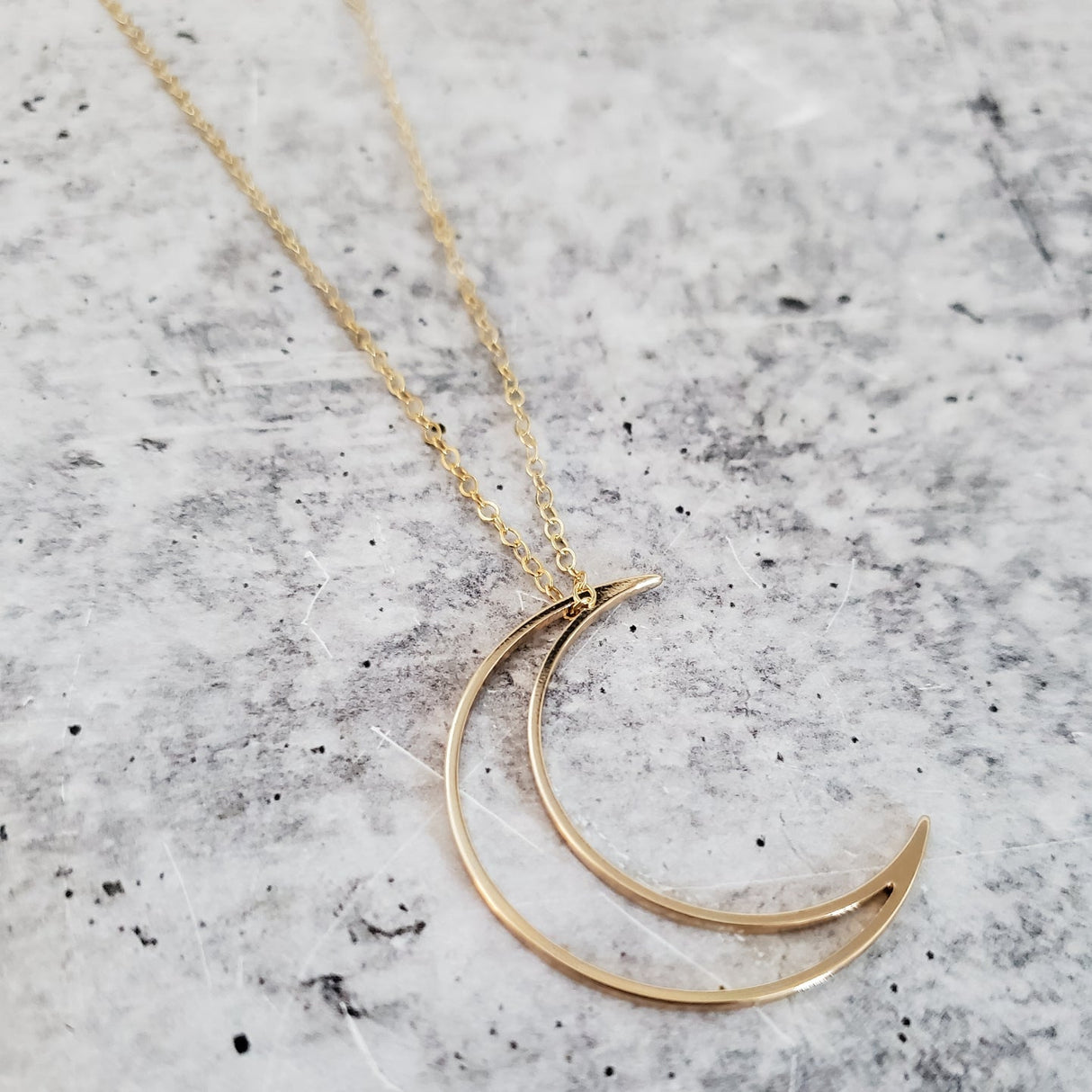 Crescent Moon Gold Necklace by Salt and Sparkle