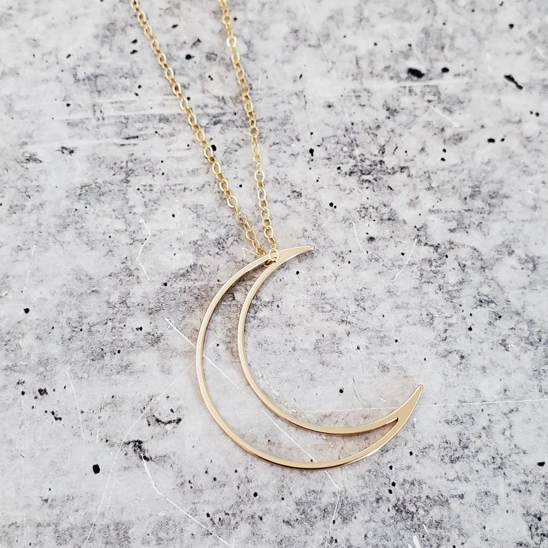 Crescent Moon Gold Necklace - Ready to ship by Salt and Sparkle