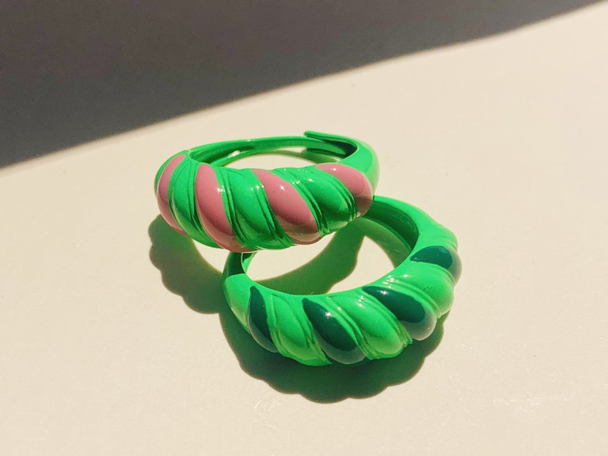 Pink Green Croissant Ring by Little Sky Stone