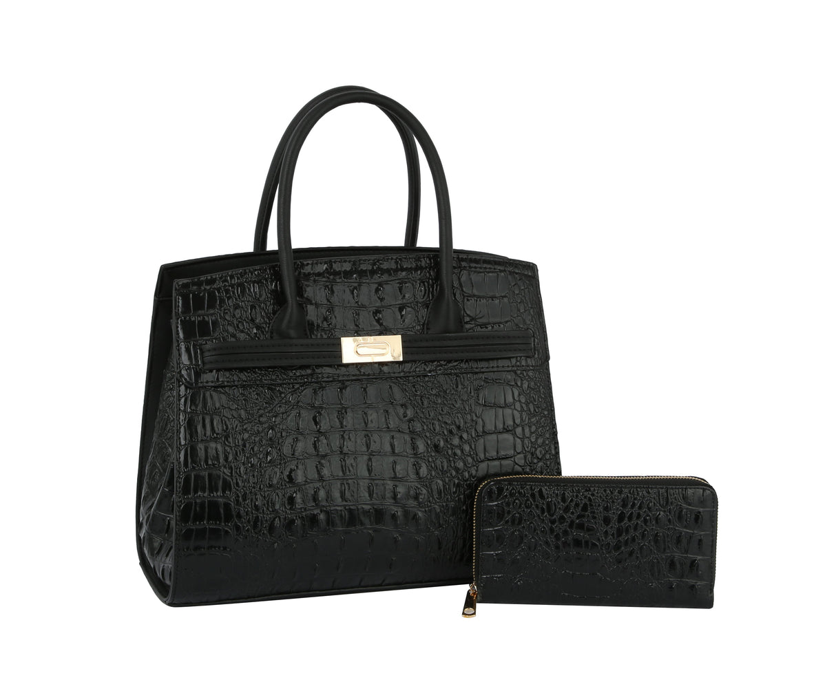 Fashion Croco Top Handle Satchel with Wallet by hfstylish