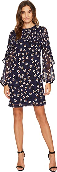 Donna Morgan Crew Neck Ruffle Long Sleeve Zipper Back Multi Print Dress by Curated Brands