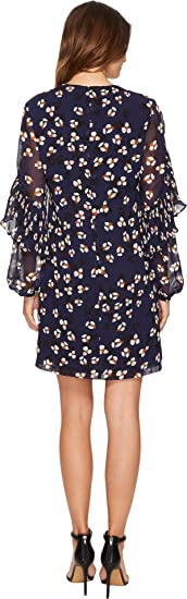 Donna Morgan Crew Neck Ruffle Long Sleeve Zipper Back Multi Print Dress by Curated Brands