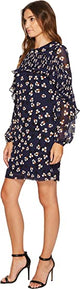 Donna Morgan Crew Neck Ruffle Long Sleeve Zipper Back Multi Print Dress by Curated Brands