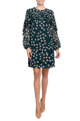 Donna Morgan Crew Neck Ruffle Long Sleeve Zipper Back Multi Print Dress by Curated Brands