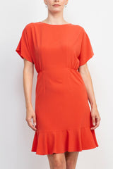 Donna Morgan Crew Neck Short Sleeve Fit & Flare Zipper Back Solid Jersey Dress by Curated Brands