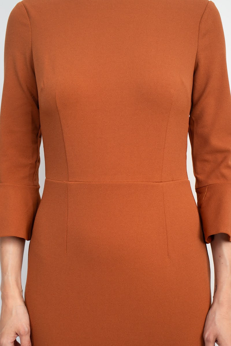 Donna Morgan Crew Neck Circular Flounce Sleeve Zipper Back Solid Crepe Dress by Curated Brands