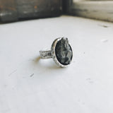 Oval Raw Meteorite Ring in Silver by Yugen Handmade