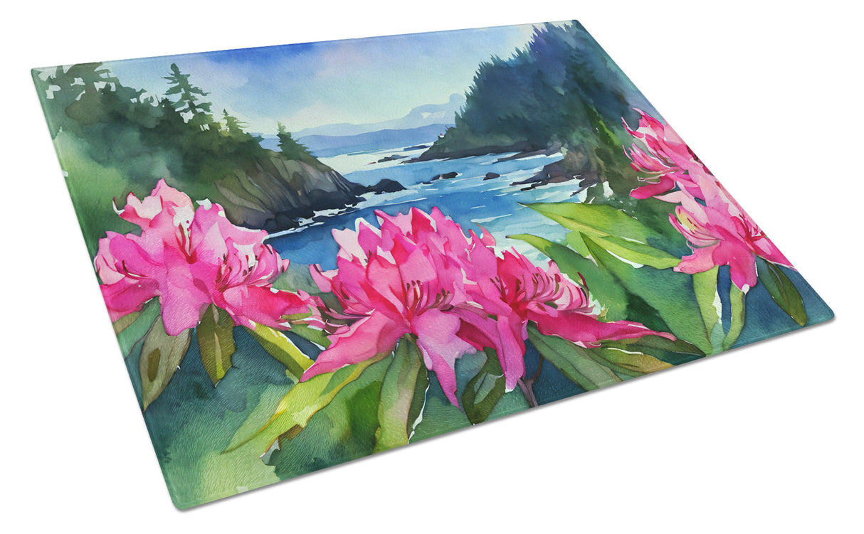 Washington Coast Rhododendrons in Watercolor Glass Cutting Board Large by Caroline's Treasures