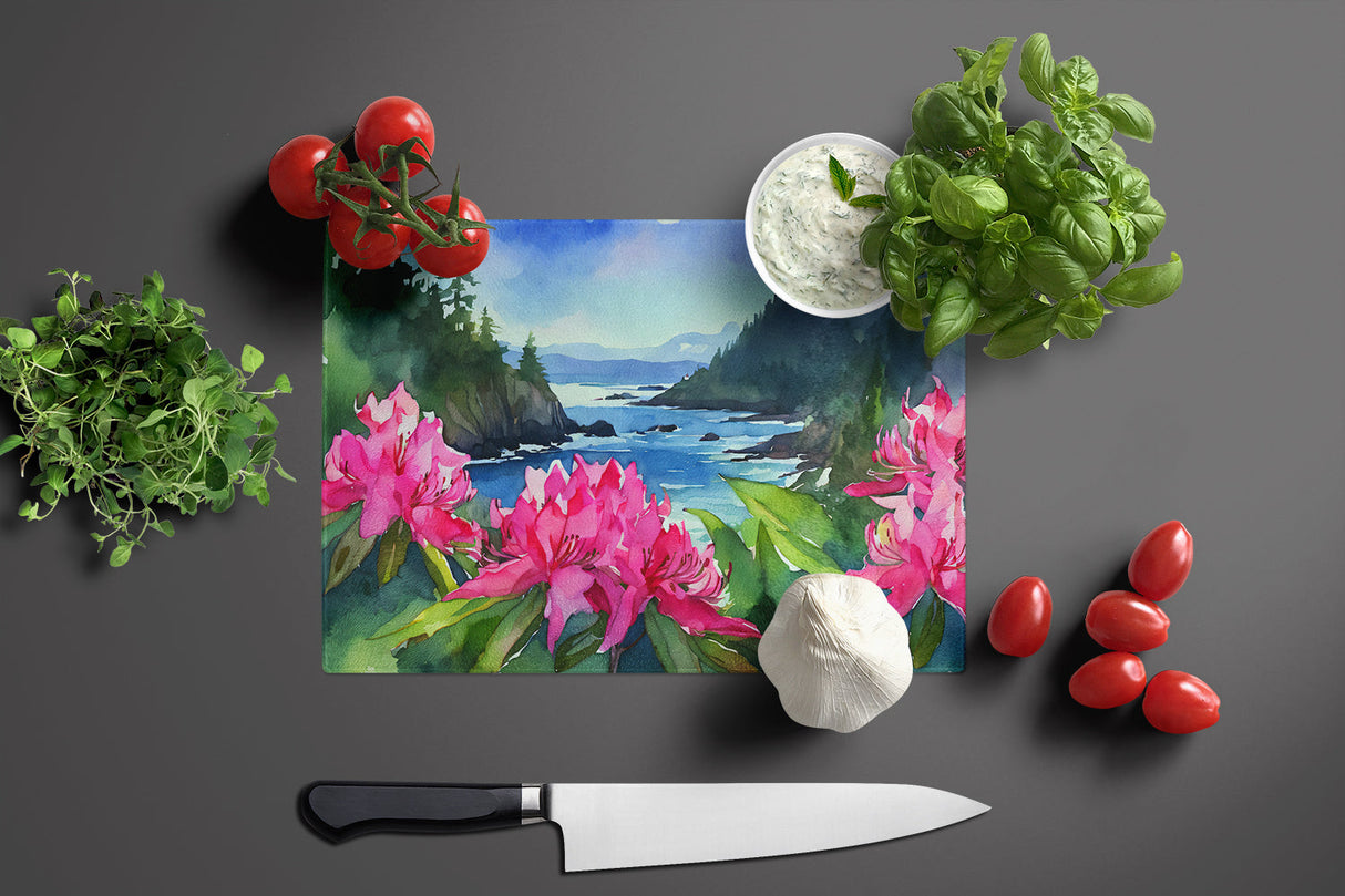 Washington Coast Rhododendrons in Watercolor Glass Cutting Board Large by Caroline's Treasures