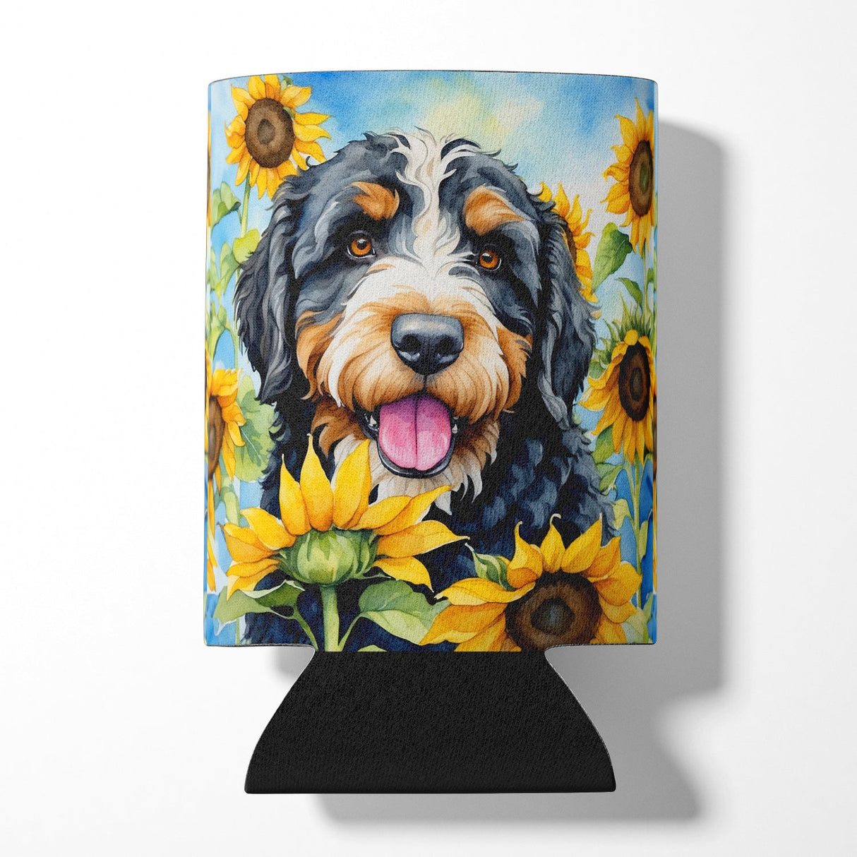 Bernedoodle in Sunflowers Can or Bottle Hugger by Caroline's Treasures