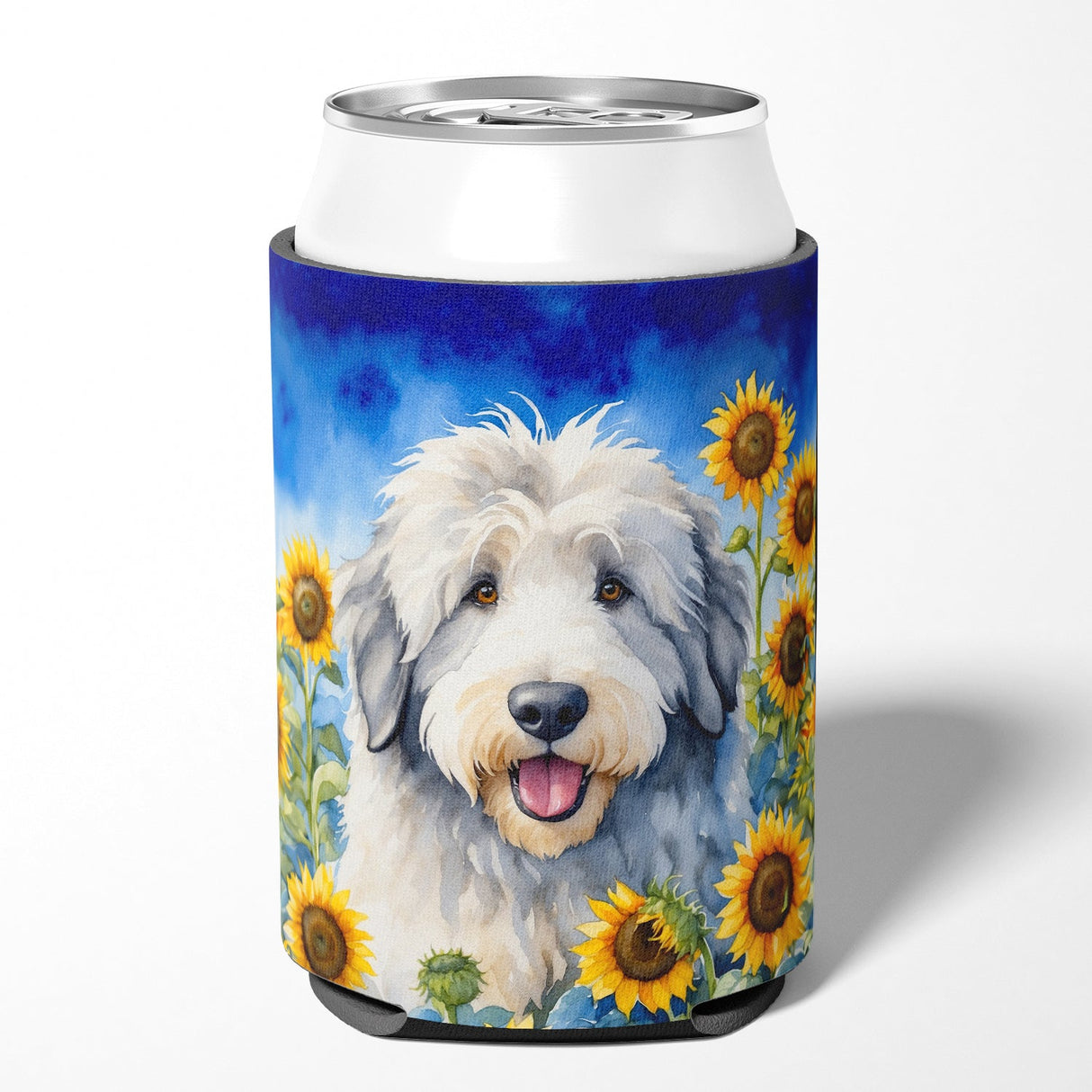 Old English Sheepdog in Sunflowers Can or Bottle Hugger by Caroline's Treasures