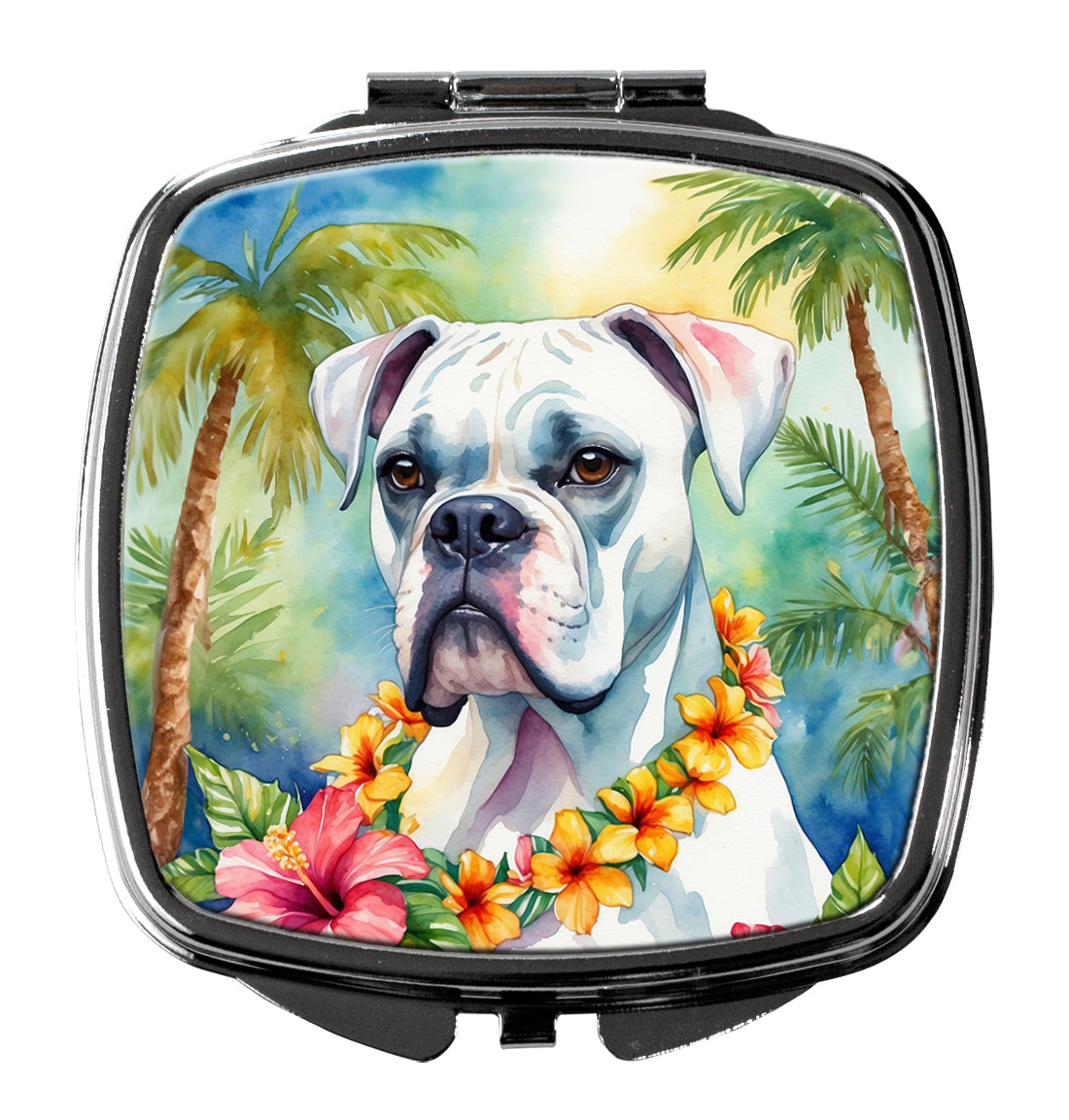 White Boxer Luau Compact Mirror by Caroline's Treasures