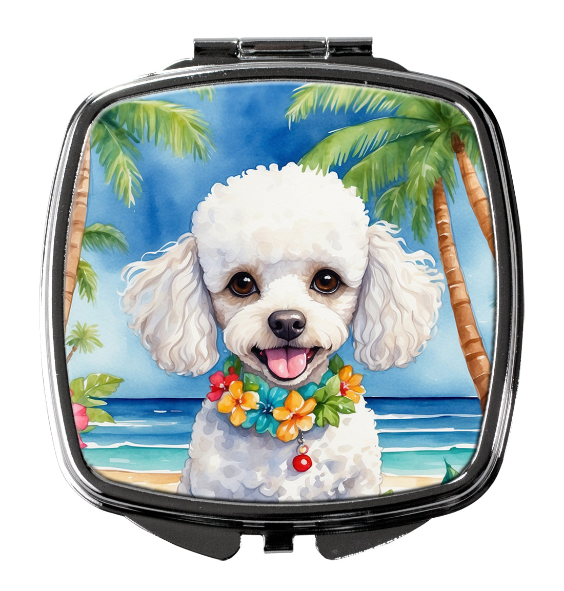 White Poodle Luau Compact Mirror by Caroline's Treasures