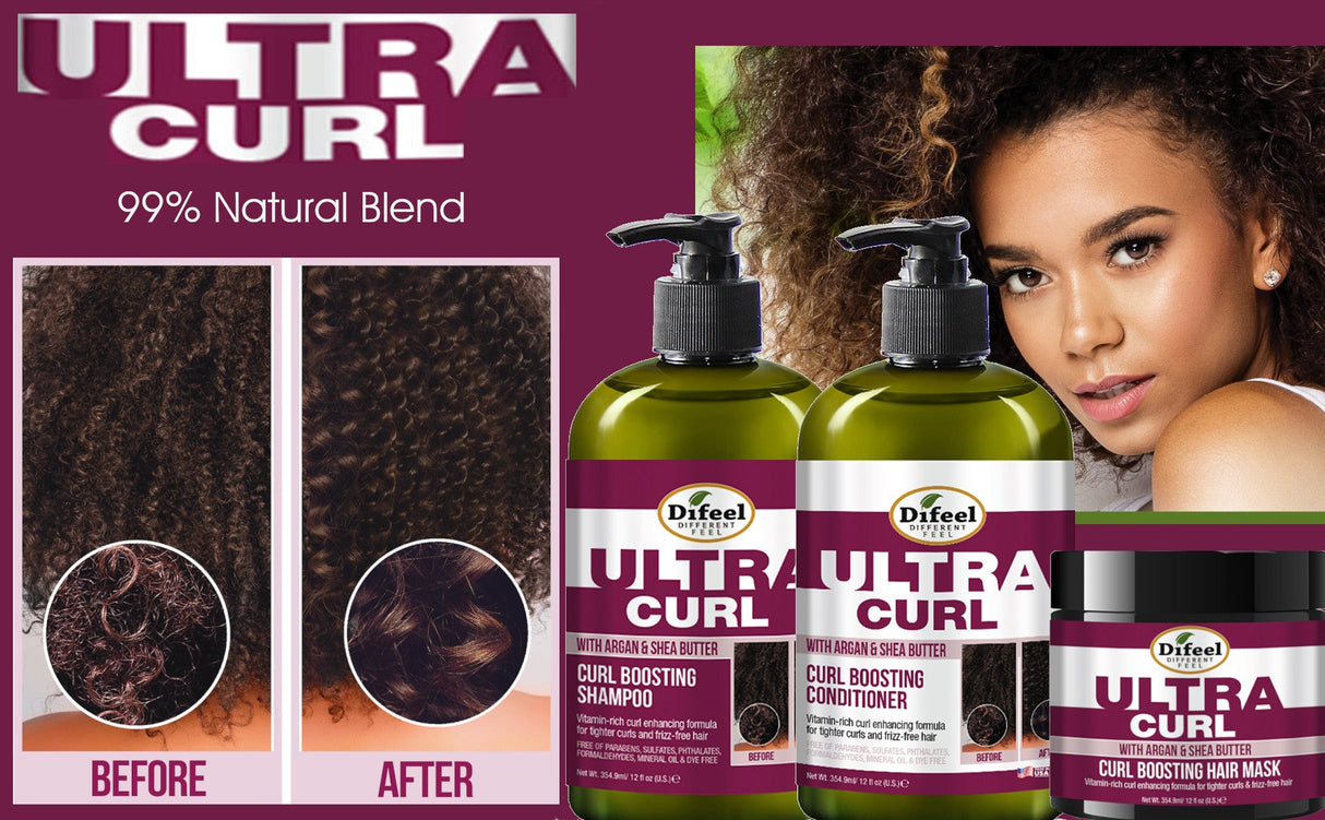 Difeel Ultra Curl 3-PC Curl Enhancing Hair Care Set : Ultra Curl Shampoo 12 oz, Conditioner 12 oz. and Hair Mask 12 oz. Set by difeel - find your natural beauty