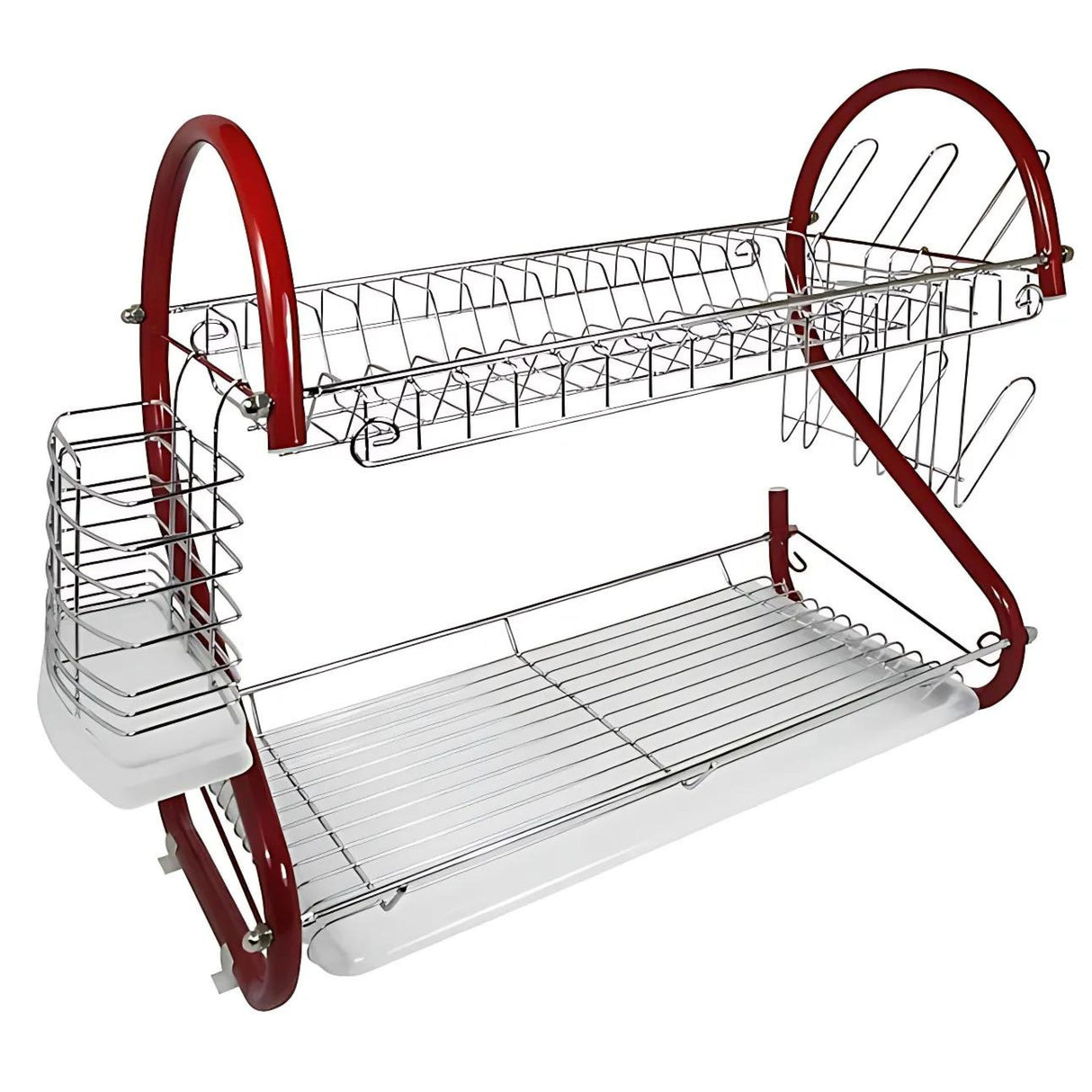 Better Chef 22-Inch 2-Tier Chrome Dish Rack - Red - 22 inch