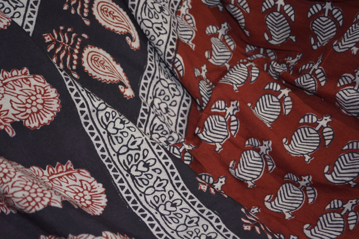 Red and Black Paisely Design Hand Block Printed Naturally Dyed Textiles by OMSutra