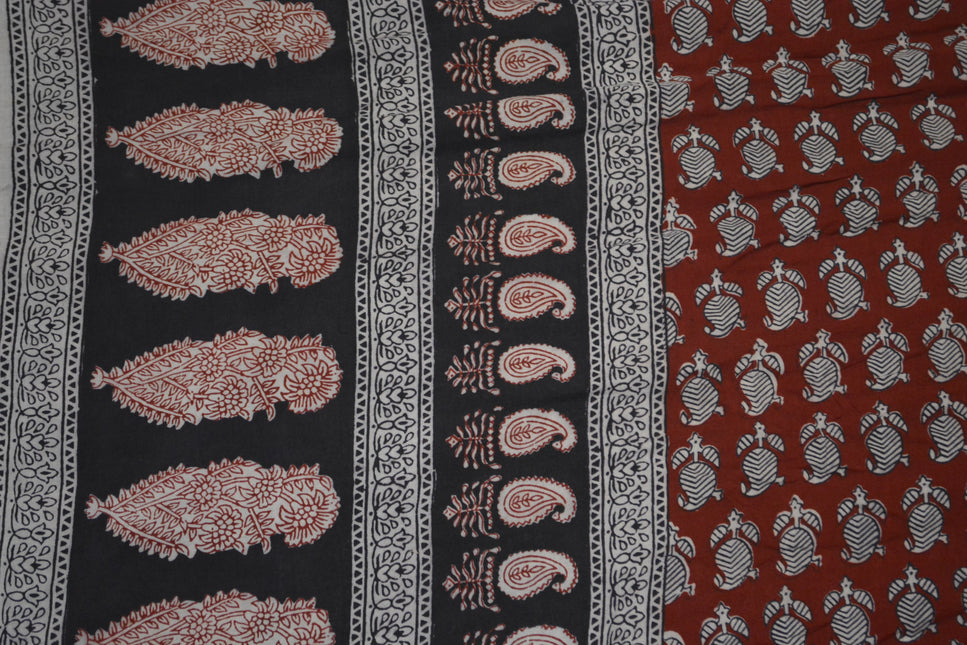 Red and Black Paisely Design Hand Block Printed Naturally Dyed Textiles by OMSutra