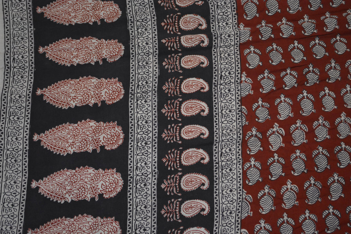 Red and Black Paisely Design Hand Block Printed Naturally Dyed Textiles by OMSutra