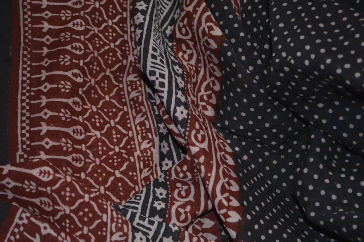 Red and Black Paisely Design Hand Block Printed Naturally Dyed Textiles by OMSutra