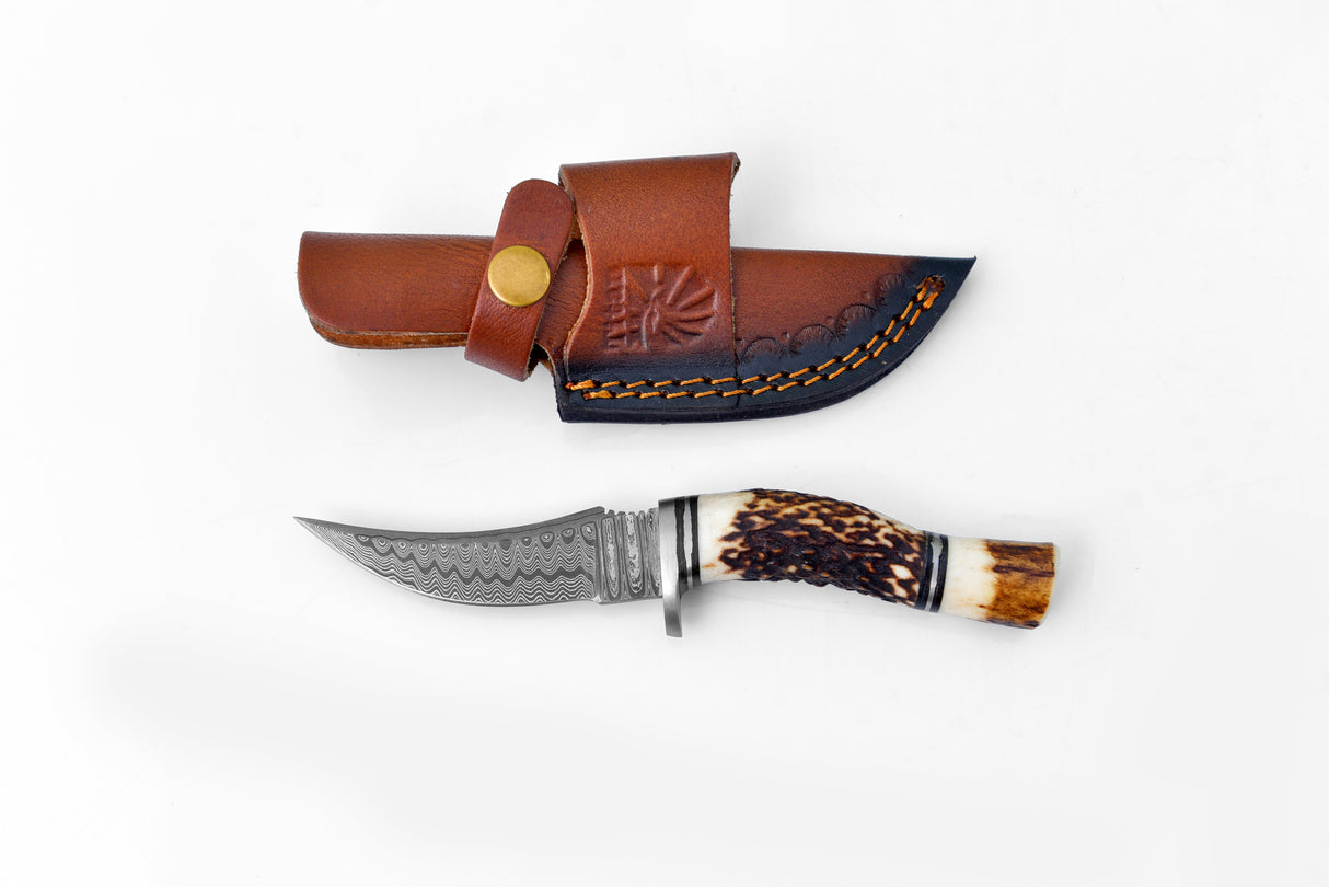 Deer Horn Trailblazer Damascus Hunting Knife by Titan TK-115 by Titan International Knives