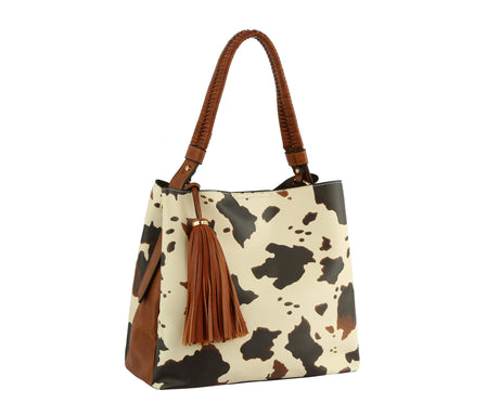 Women Cow Printed Satchel Bag Tote Purse by hfstylish