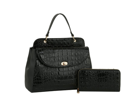 Fashion Croco and Plain Double Satchel with Wallet by hfstylish